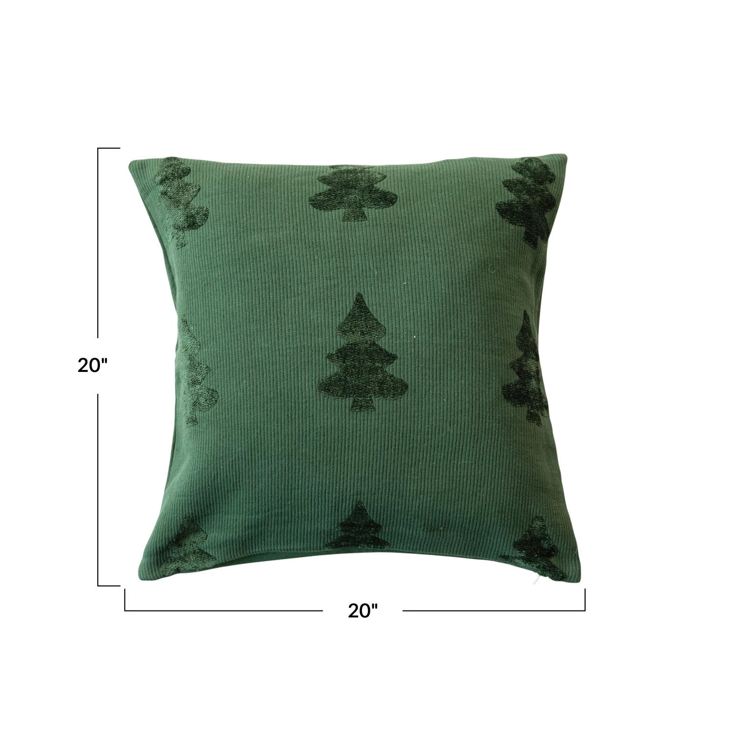 20" Square Woven Cotton Blend Jacquard Pillow w/ Trees, Green