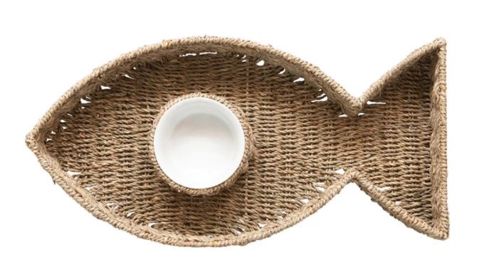 Fish Shaped Chip and Dip Ceramic Bowl