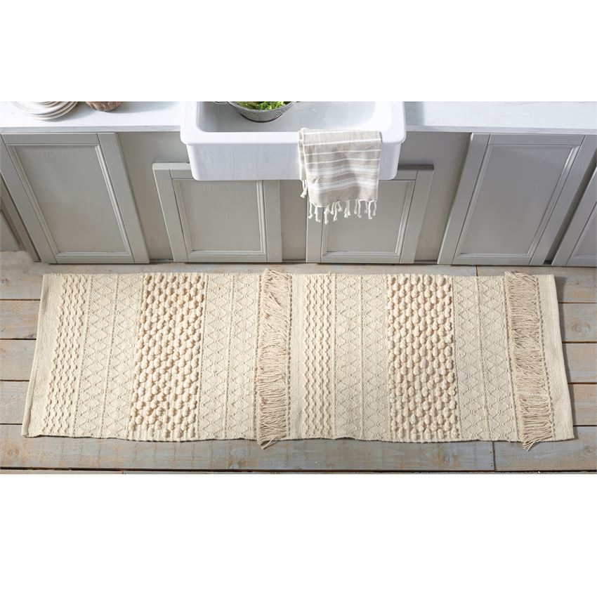 WOVEN COTTON FRINGE RUNNER THROW RUG