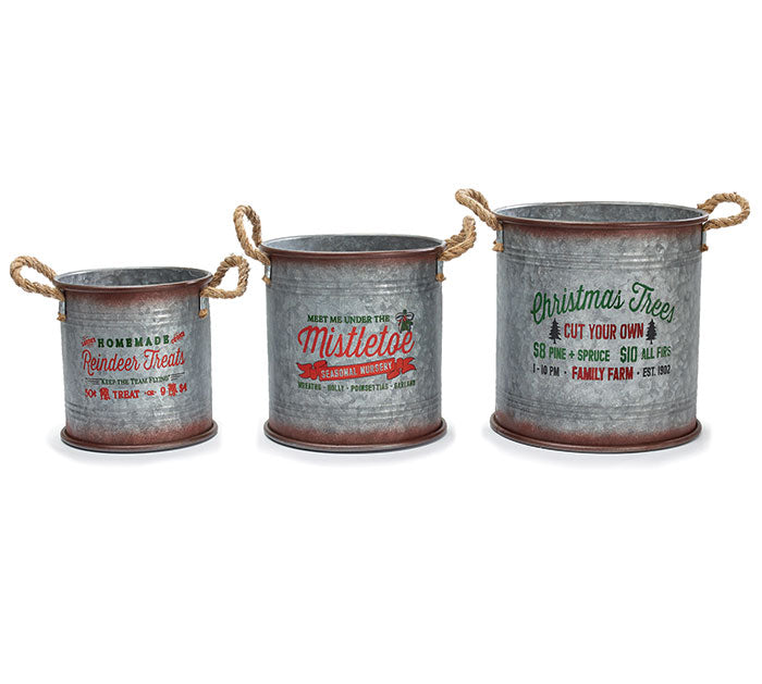NESTED GALVANIZED CHRISTMAS PLANTER SET