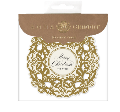 Gold Foil Holly Wreath Large Hanging Gift Tags