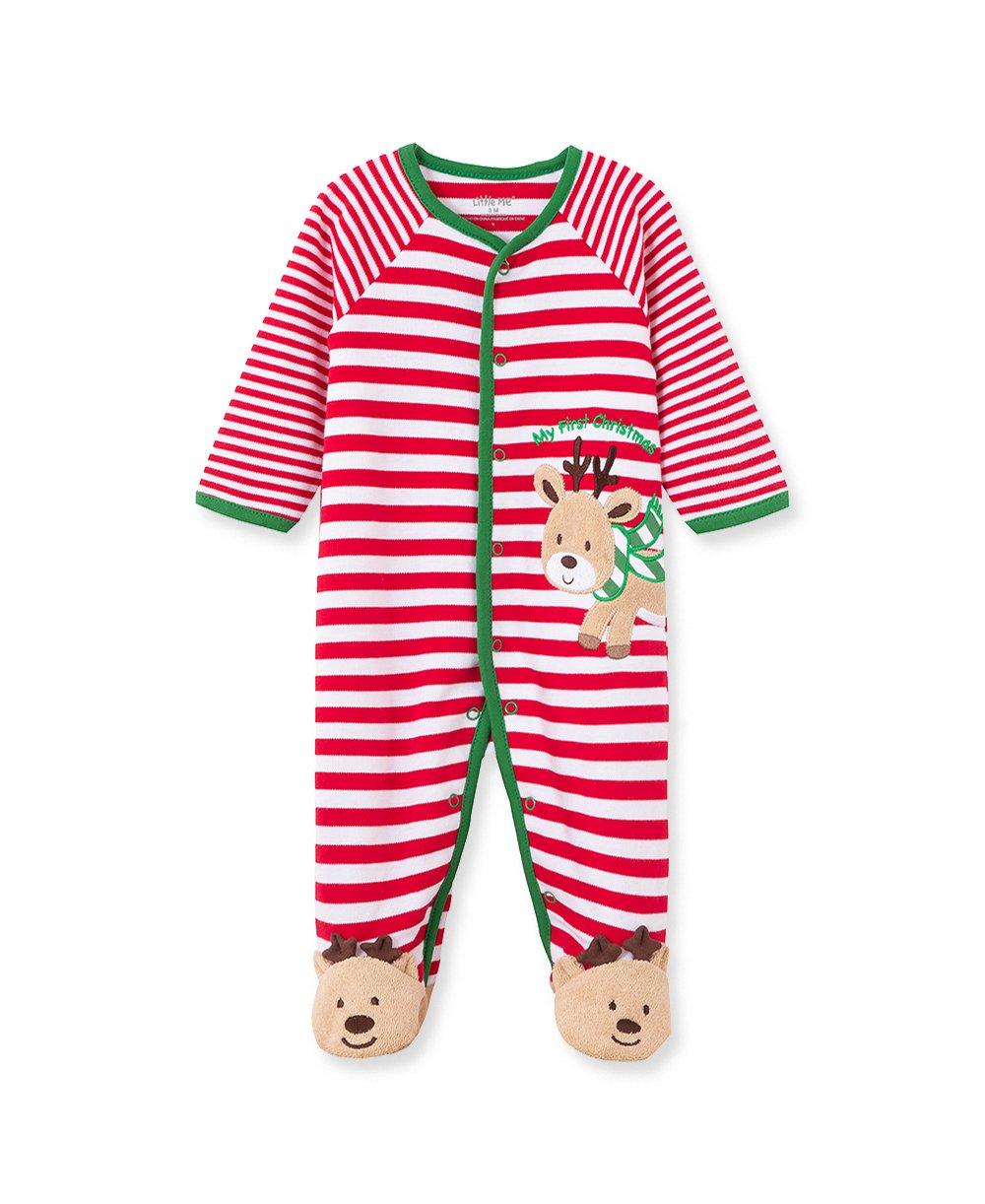 Holiday Reindeer Stripe Footie