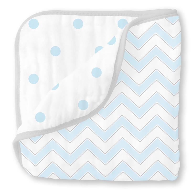 Muslin Luxe Blanket - Chevron, Pastel Blue