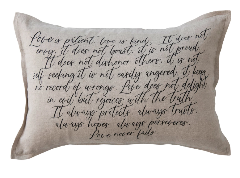 Linen Printed Lumbar Pillow "Love is…", Polyester Fill
