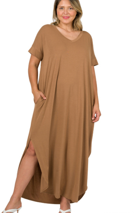 V-NECK SHORT SLEEVE MAXI DRESS