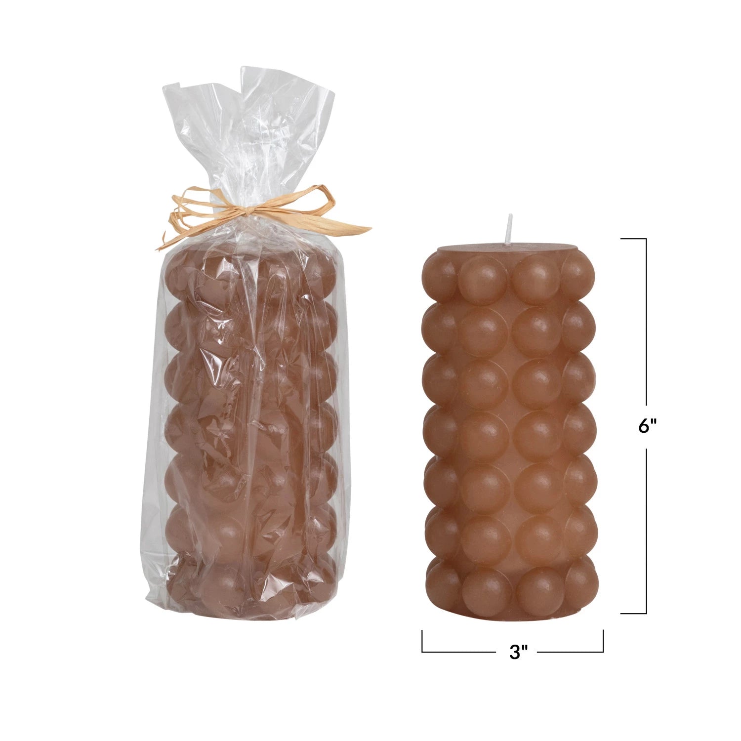 Unscented Hobnail Pillar Candle-Taupe