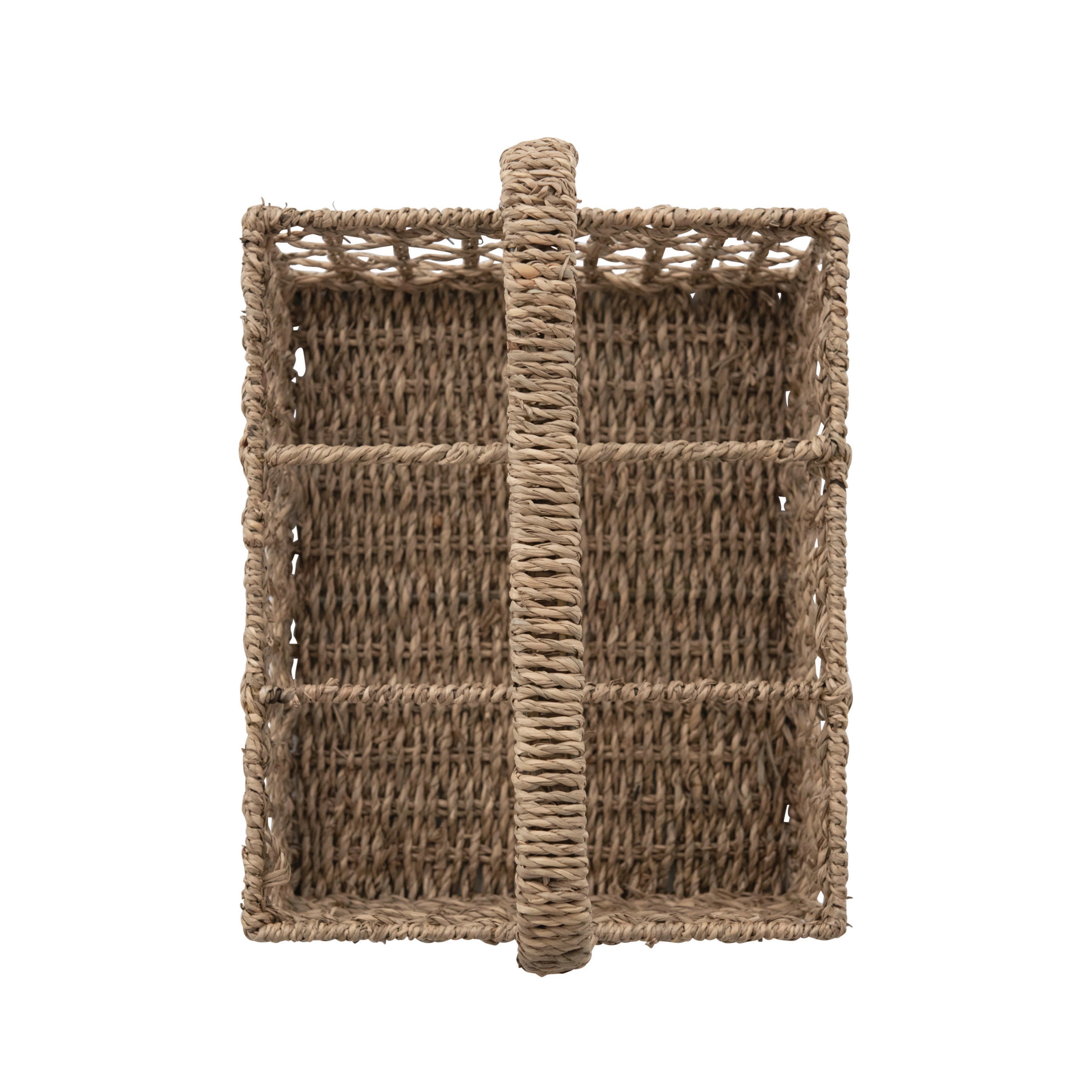 Hand-Woven Seagrass Caddy with Handle and 6 Sections