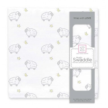 Muslin Swaddle - Little Lambs - Moon - Sterling