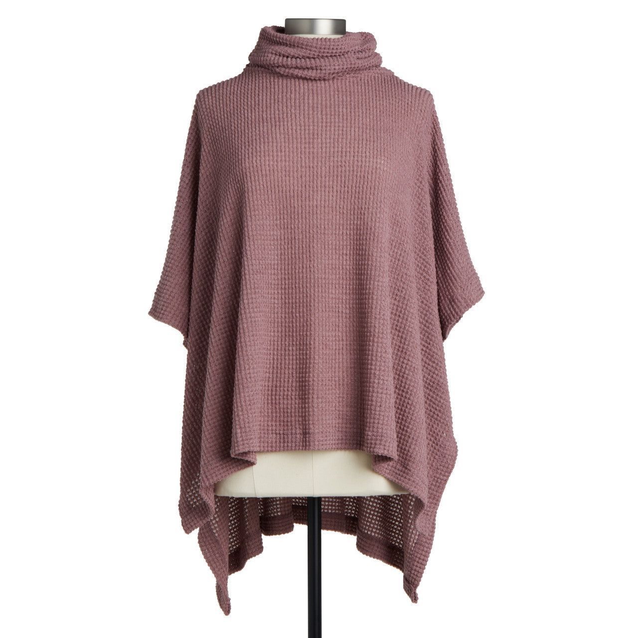 Waffle Knit Poncho - Dusty Rose