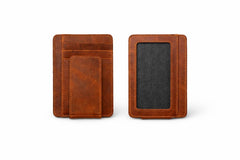 Leather Card Holder with Money Clip Minimalist Pocket wallet: Brown