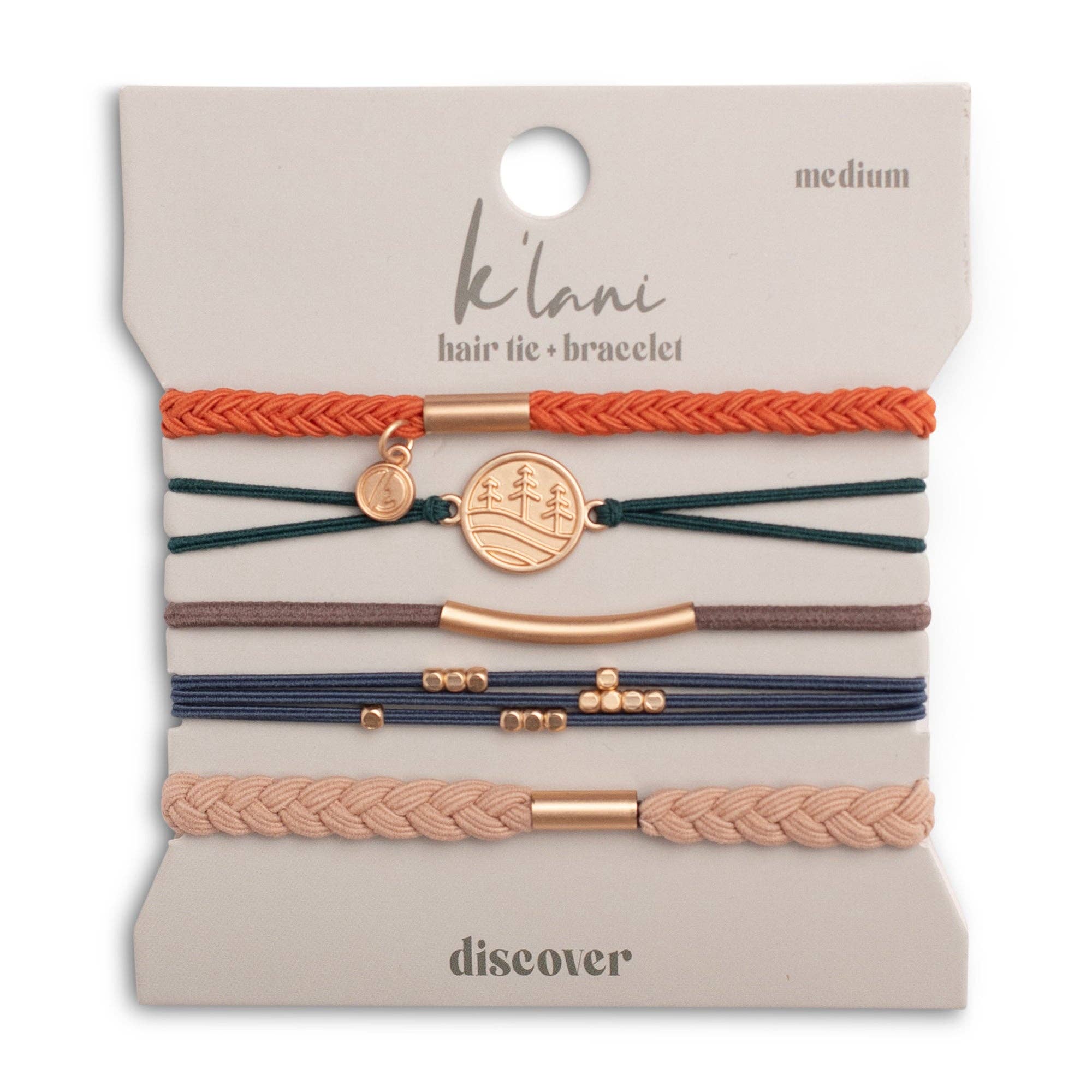 "Discover" Gold Pine Tree Charm Hair Tie Bracelets: Medium