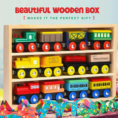 Wooden Train Set 12 PCS - Magnetic Engines & Toys