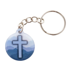 Tap To Pray® Acrylic Keychain-Blue Mountains + Cross