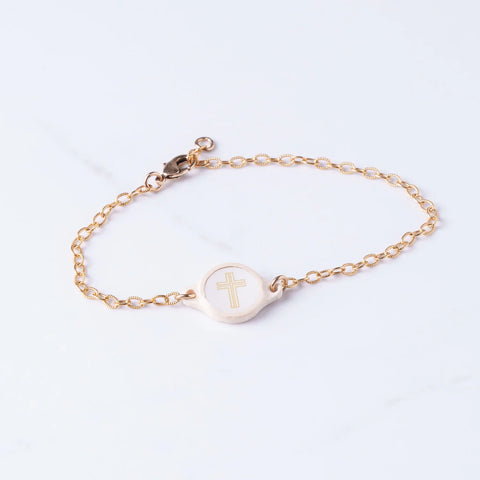 Tap To Pray® Survivor Series Chain Bracelet-14k Gold Plated + Vanilla Cross