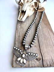 Western Thunderbird Pendant Navajo Style Pearl Bead Necklace: White