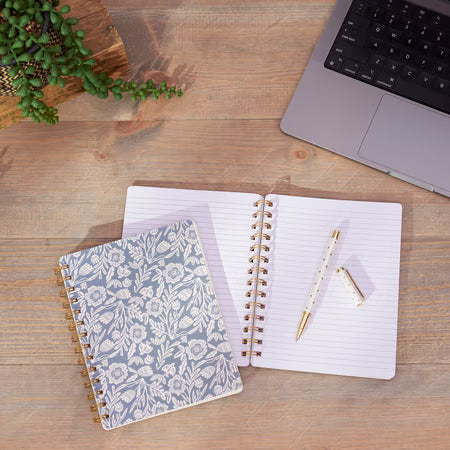 Blue Folk Florals Spiral Notebook