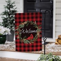 Welcoming Cardinal Wreath Burlap Flag