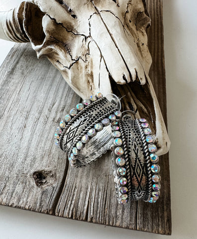 Western Stone Hoop Rhinestone Earrings 