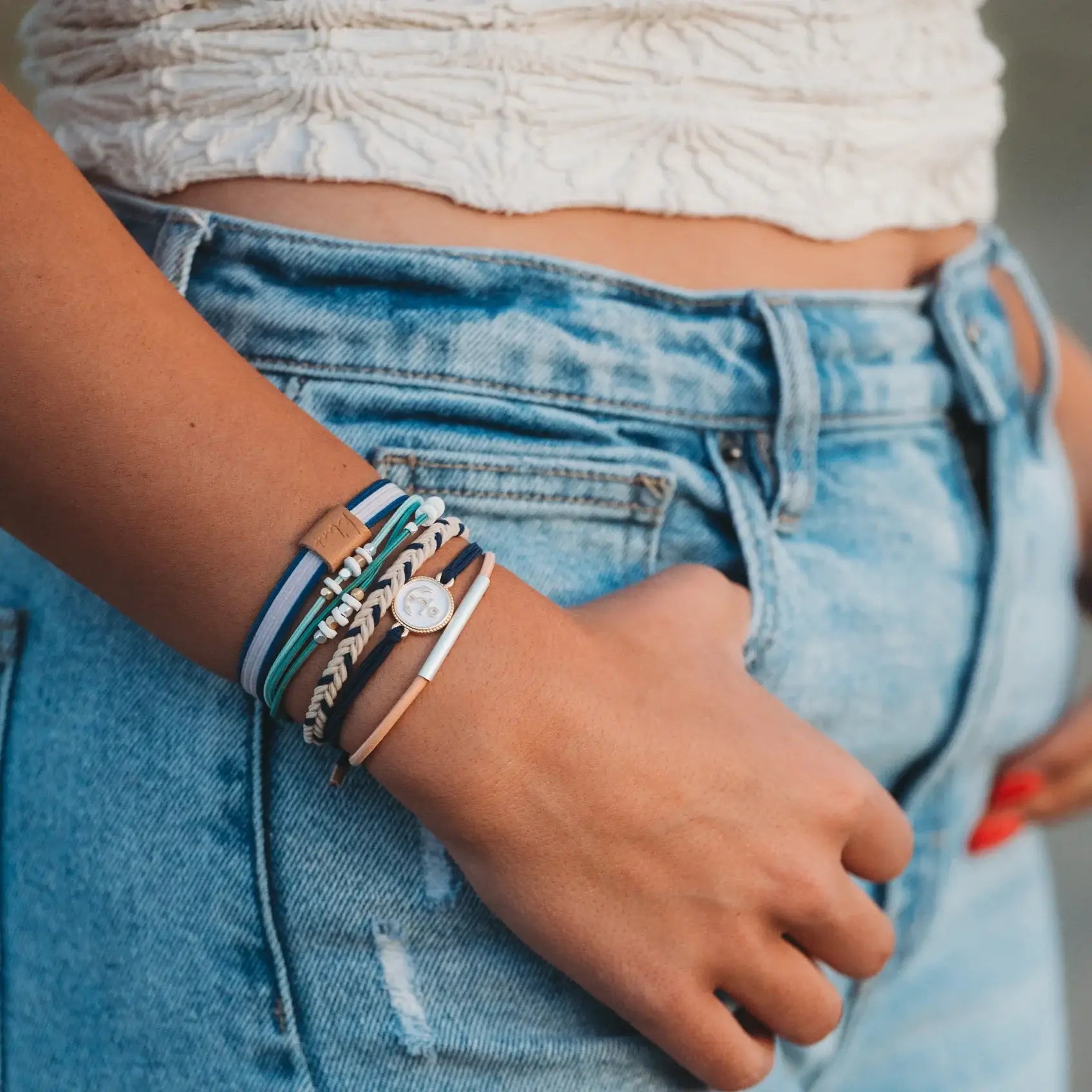 "Anchor" White & Gold Nautical Charm Hair Tie Bracelets: Medium