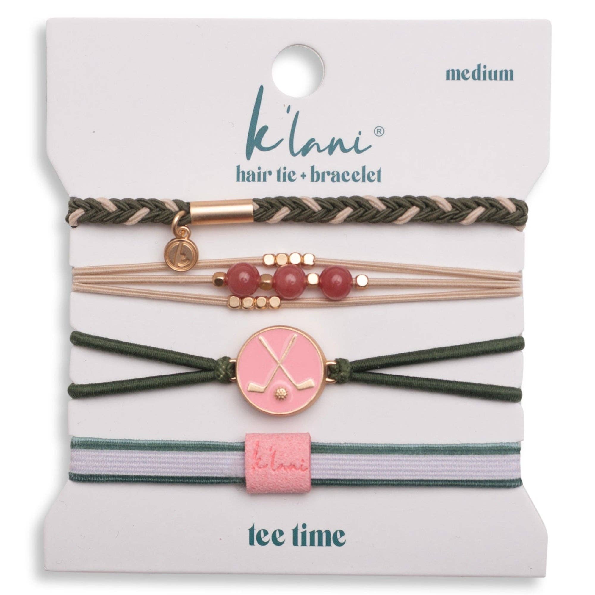 "Tee Time" Green and Pink Hair Tie Bracelets with Removable Ball Marker: Large