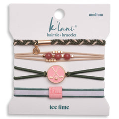"Tee Time" Green and Pink Hair Tie Bracelets with Removable Ball Marker: Large