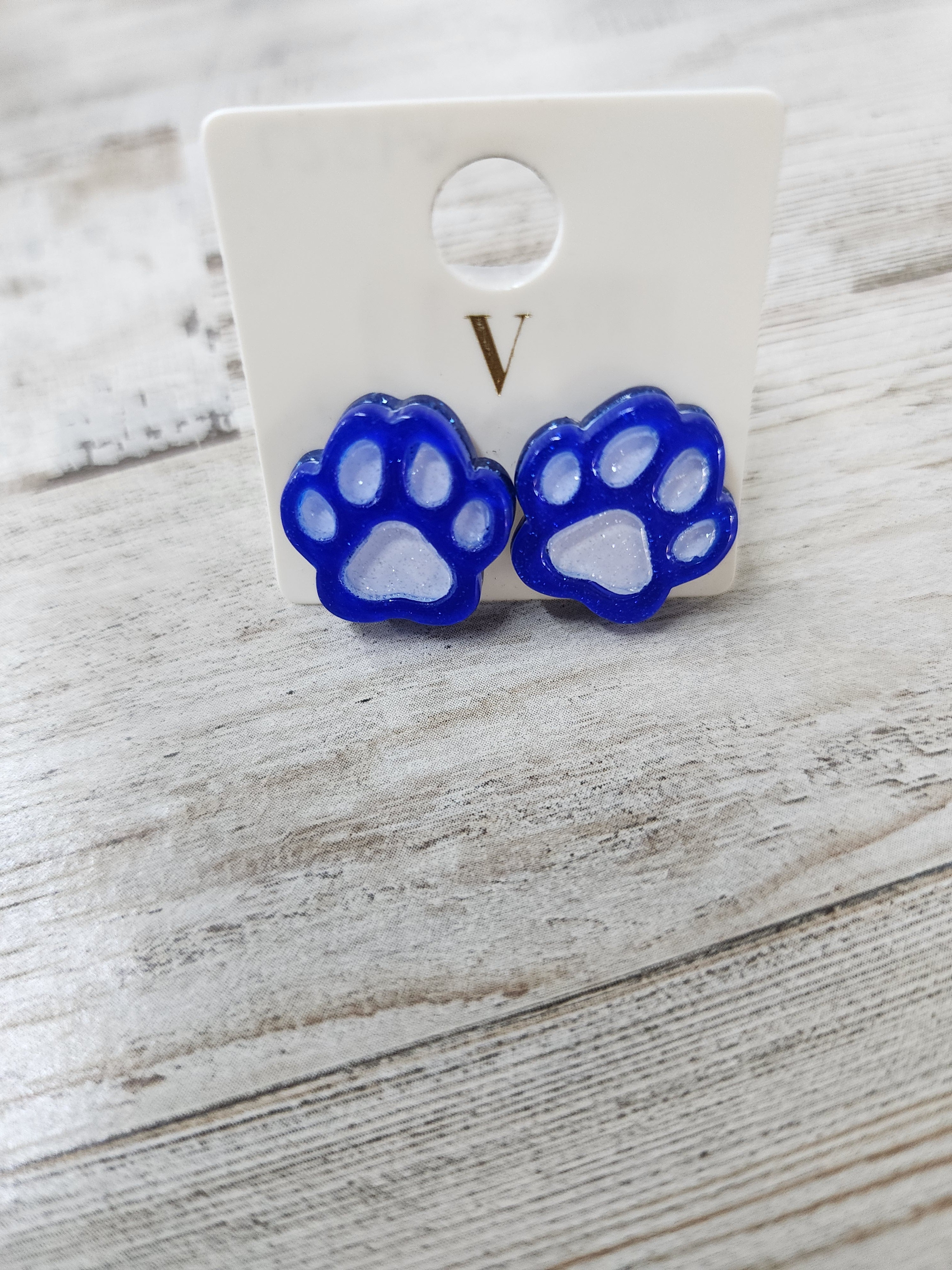 Blue Paw Print Earring
