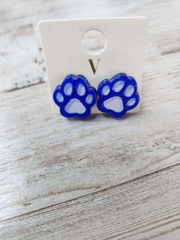 Blue Paw Print Earring