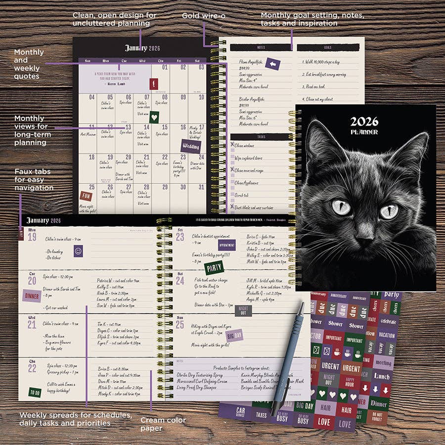 2026 Pretty Kitty Medium Weekly Monthly Planner