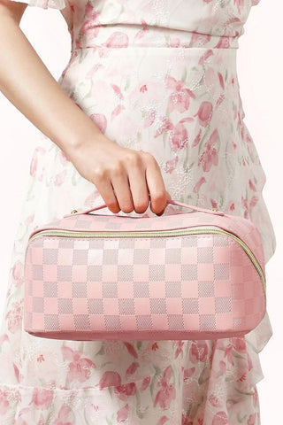 Checkered Makeup Bag-Pink
