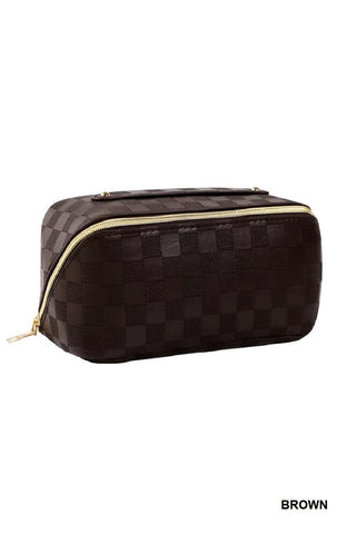 Checkered Makeup Bag-Brown