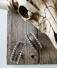 Western Stone Hoop Rhinestone Earrings 