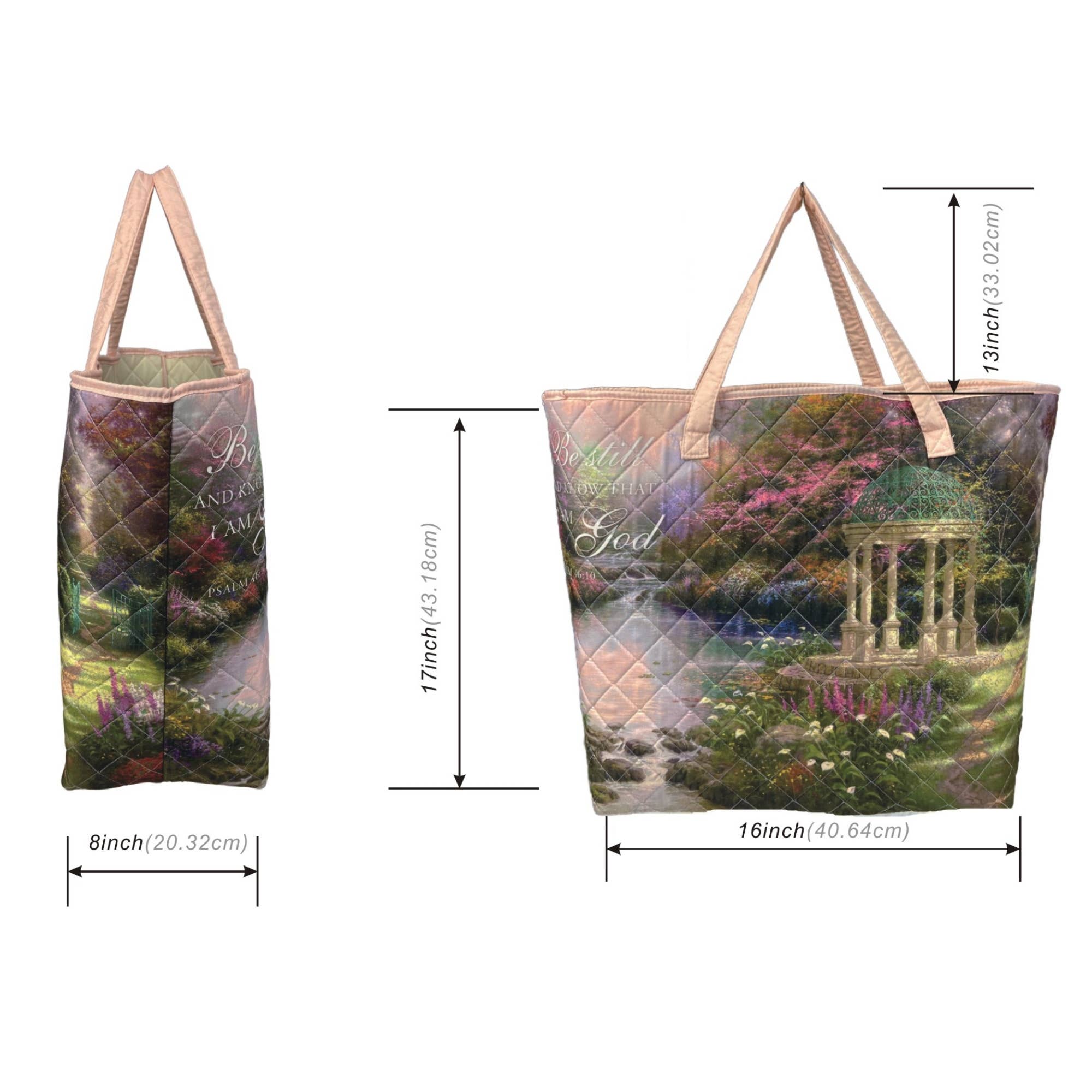 "Be Still - Psalm 46:10" Designer Quilted Tote Bag
