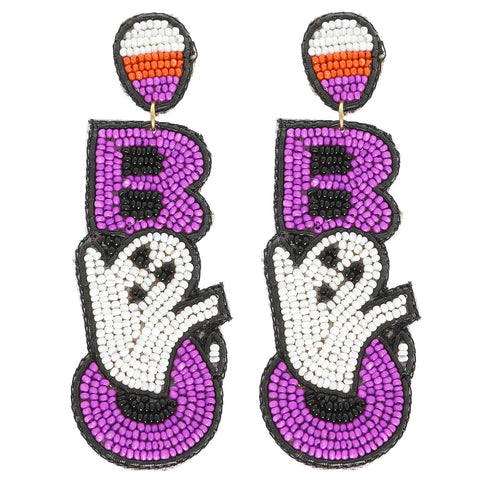 Sophia Collection - Halloween Candy Corn Ghost Bead Post Earrings : Purple