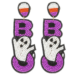 Sophia Collection - Halloween Candy Corn Ghost Bead Post Earrings : Purple