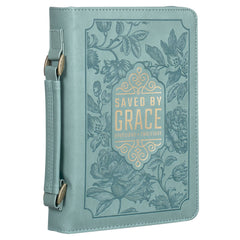 Christian Art Gifts - Bible Cover Fashion Teal Saved by Grace Eph. 2:8: Large