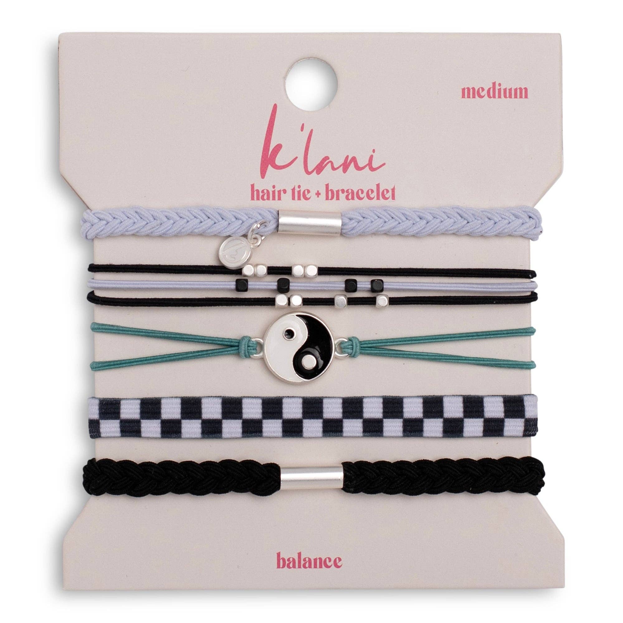 "Balance" Black & White Yin Yang Hair Tie Bracelets: Large