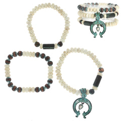 Sophia Collection - Squash Blossom Charm 2 Tone Beaded 3 Pack Bracelet Set: Copper White