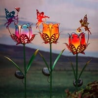 35"H Solar Garden Stake, Glass Fairy Flower