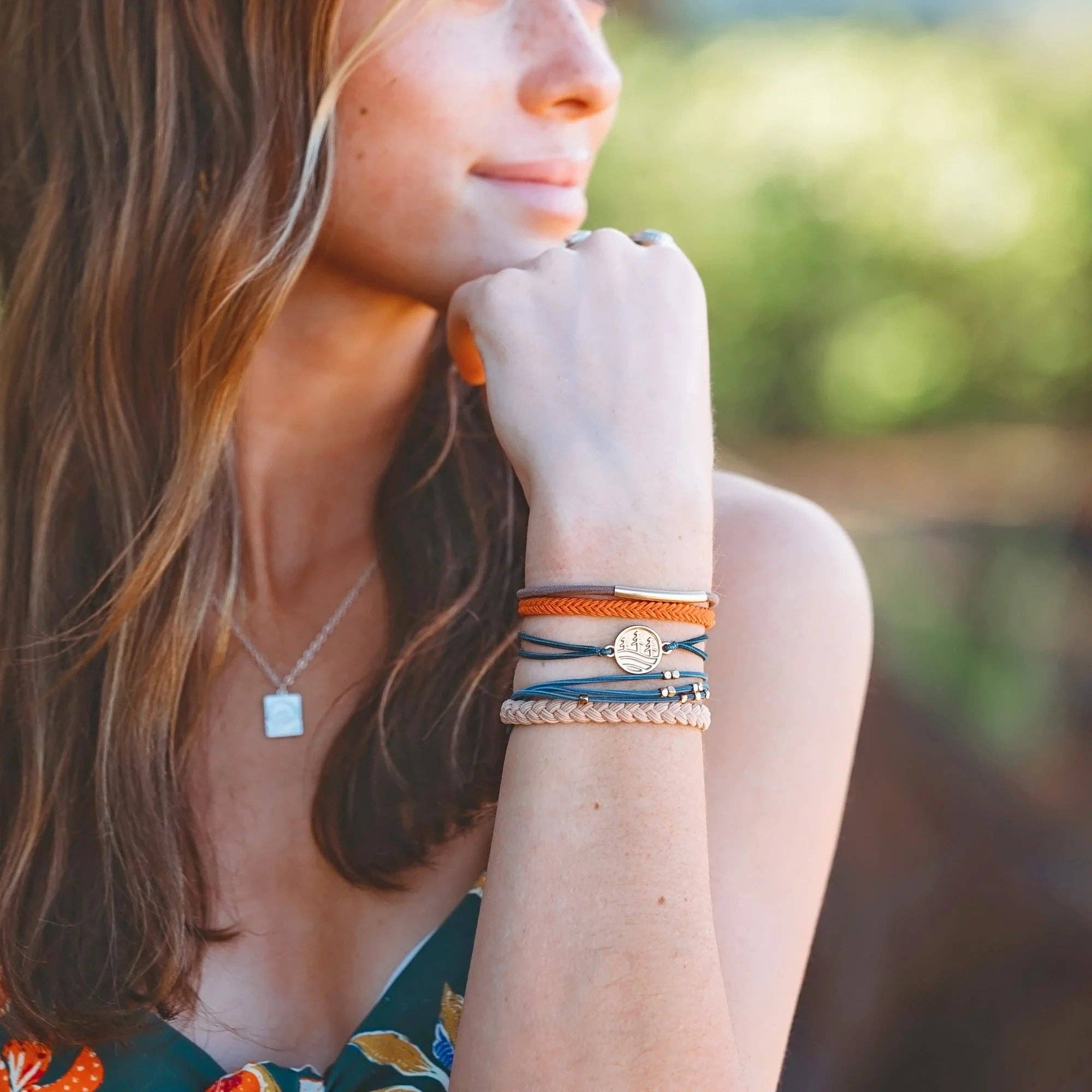"Discover" Gold Pine Tree Charm Hair Tie Bracelets: Large