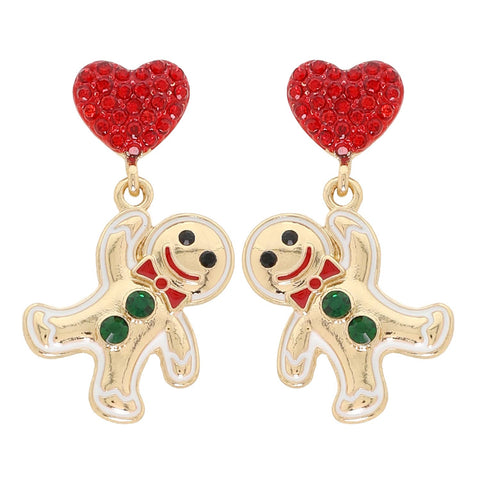 Sophia Collection - 2-Tier Heart Post Gingerbread Man Earrings