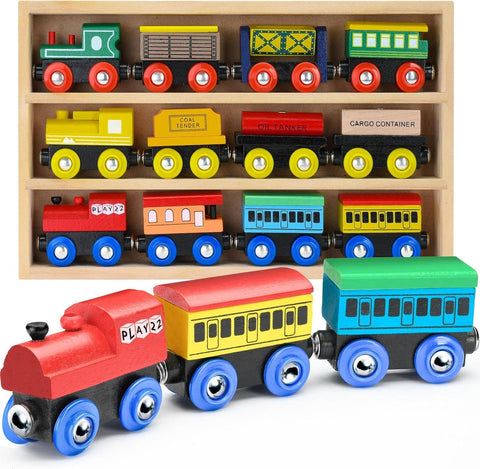 Wooden Train Set 12 PCS - Magnetic Engines & Toys