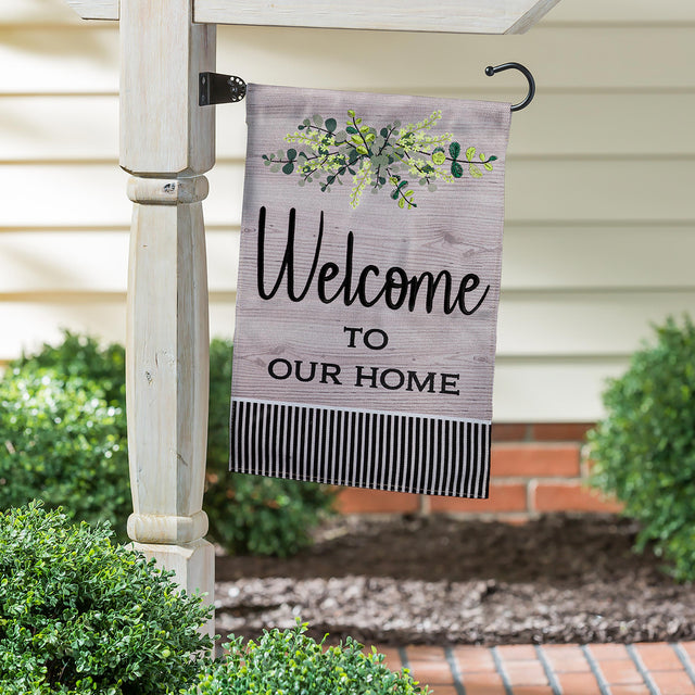 Wood Grain Welcome Garden Burlap Flag