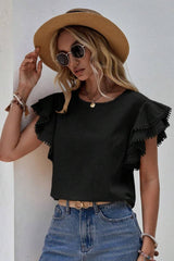 BAT-SLEEVED SHORT-SLEEVED TOP