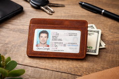 Leather Card Holder with Money Clip Minimalist Pocket wallet: Brown