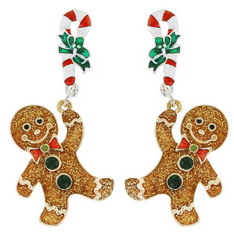 Sophia Collection - Gingerbread Man Dangle Enamel Earrings