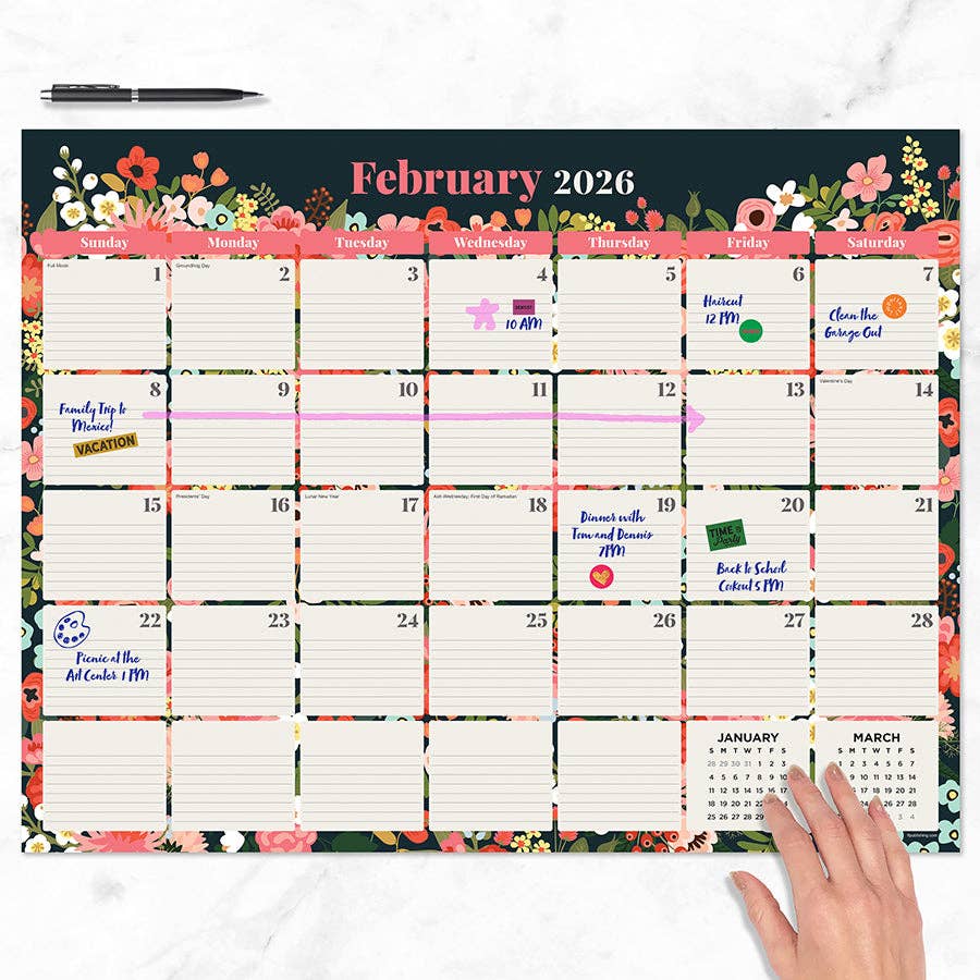 Bountiful Blooms Large Desk Pad Monthly Calendar