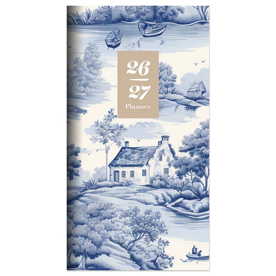 2026-2027 Blue Toile Small Monthly Pocket Planner