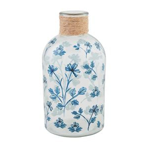 Large Glass Blue Floral Vase