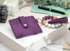 Leather Keychain Wallet With Wristlet Bangle Bracelet: Purple