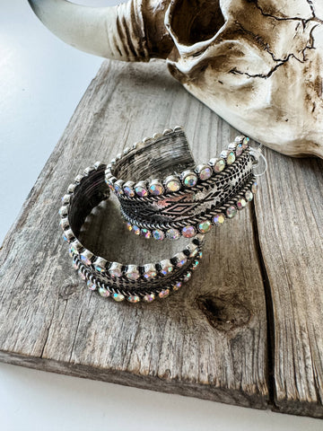 Western Stone Hoop Rhinestone Earrings 